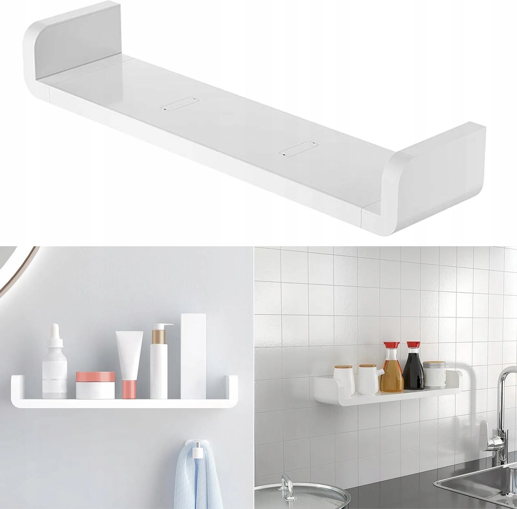 Konyhai Fürdőszobai Polc Akasztós Loft 47CM Fehér Sampoonokhoz Folyadékokhoz