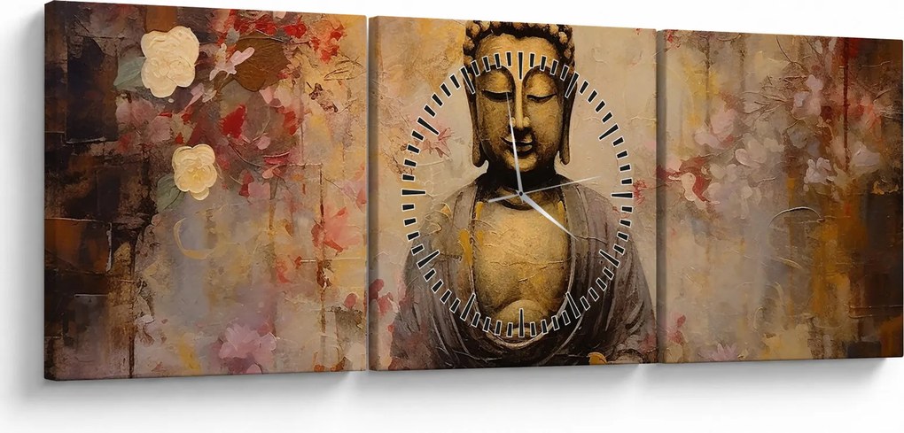 Kép - Buddha, festészet (órával) (90x30 cm)