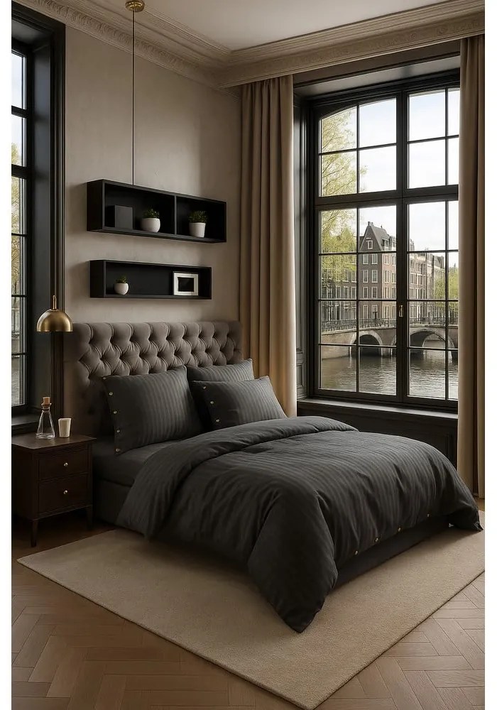Sötétszürke kétszemélyes-hosszabbított renforcé pamut ágyneműhuzat 240x220 cm Como Striped – Mila Home Luxury