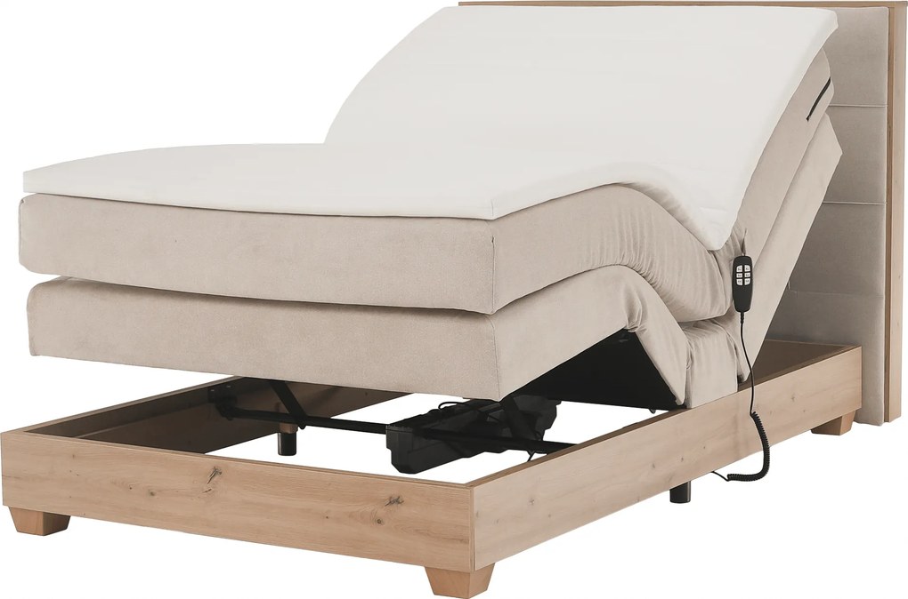 Elektromos állítható ágy, boxspring, bézs/artisan tölgy, 120x200, TIANA