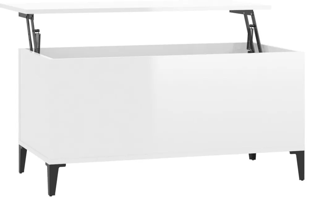 Magasfényű fehér szerelt fa dohányzóasztal 90x44,5x45 cm