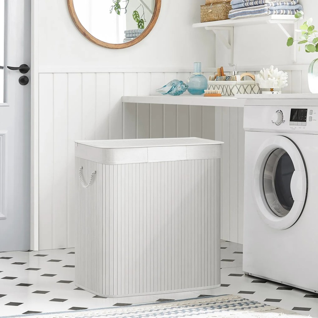 Bambusz kosár szennyestartó 3 rekeszes 3x50L, fehér