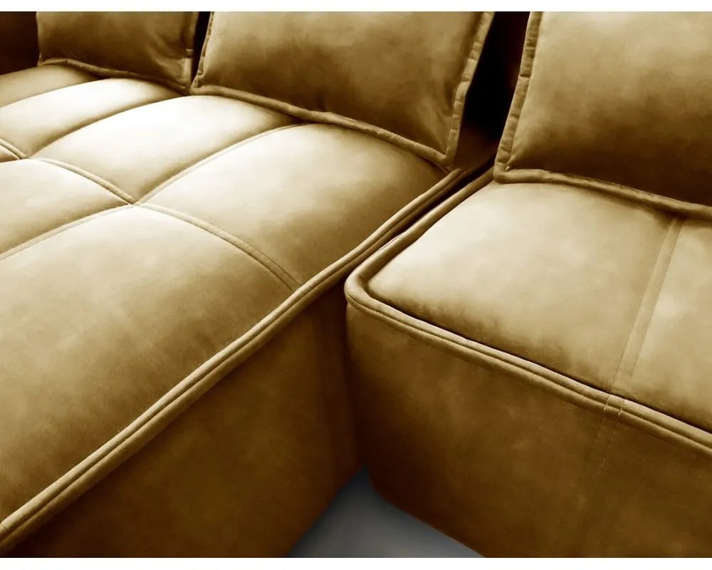 Sárga bársony kinyitható-tárolóhelyes sarokkanapé (bal oldali-heverő résszel) Campo – ELTAP