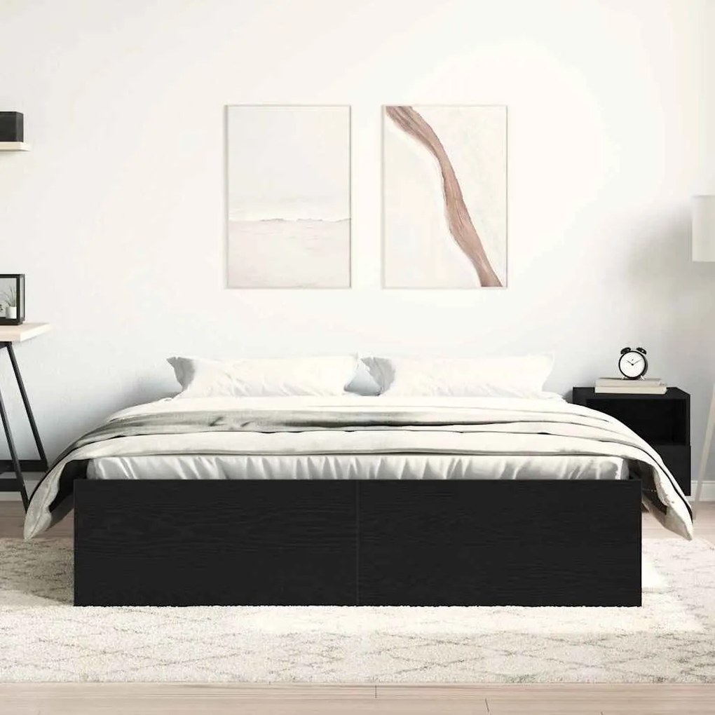 fekete tölgy színű szerelt fa ágykeret matrac nélkül 160x200 cm