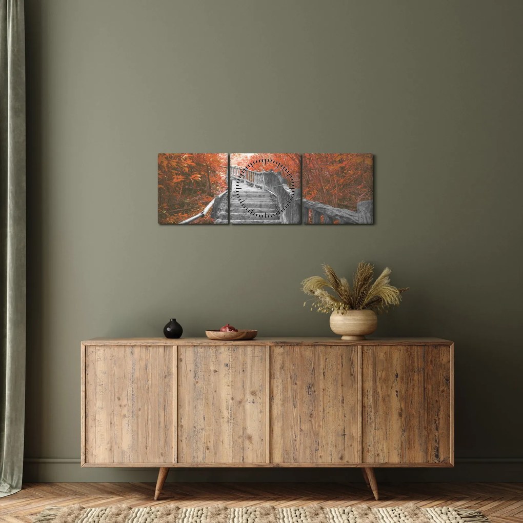 Kép - Lépcsők a természetben, narancssárga (órával) (90x30 cm)