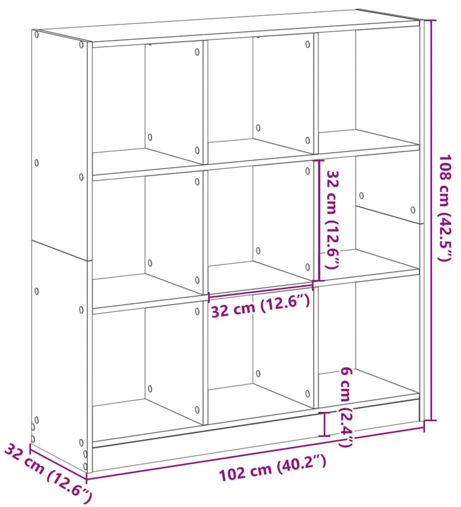 barna tölgy színű szerelt fa könyvespolc 102 x 32 x 108 cm