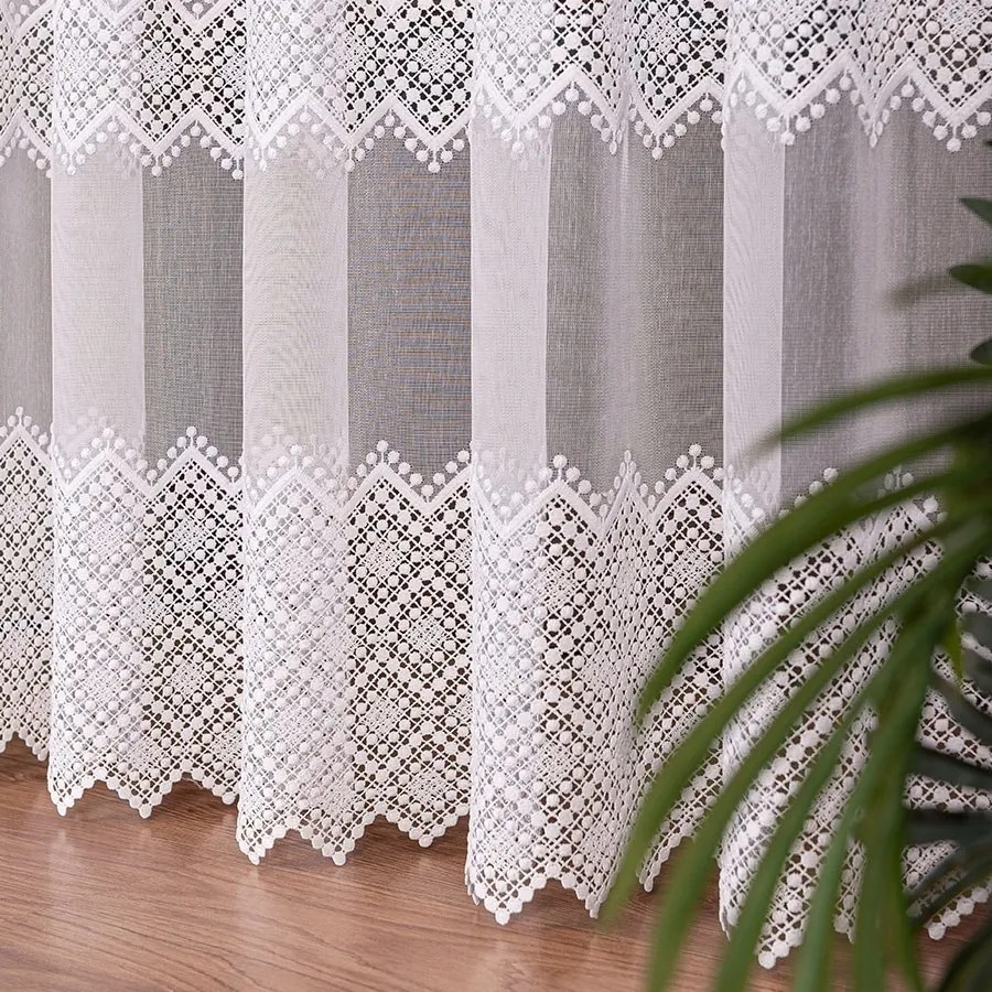 Mg Függöny Bambusz 9377 hímzés fehér 220x175cm szegett kész szalag R