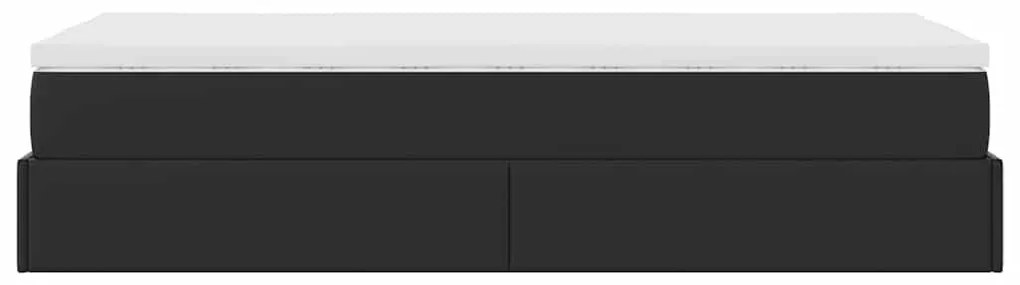 Ottomán ágykeret matraccal Fekete 90x190cm műbőrrel