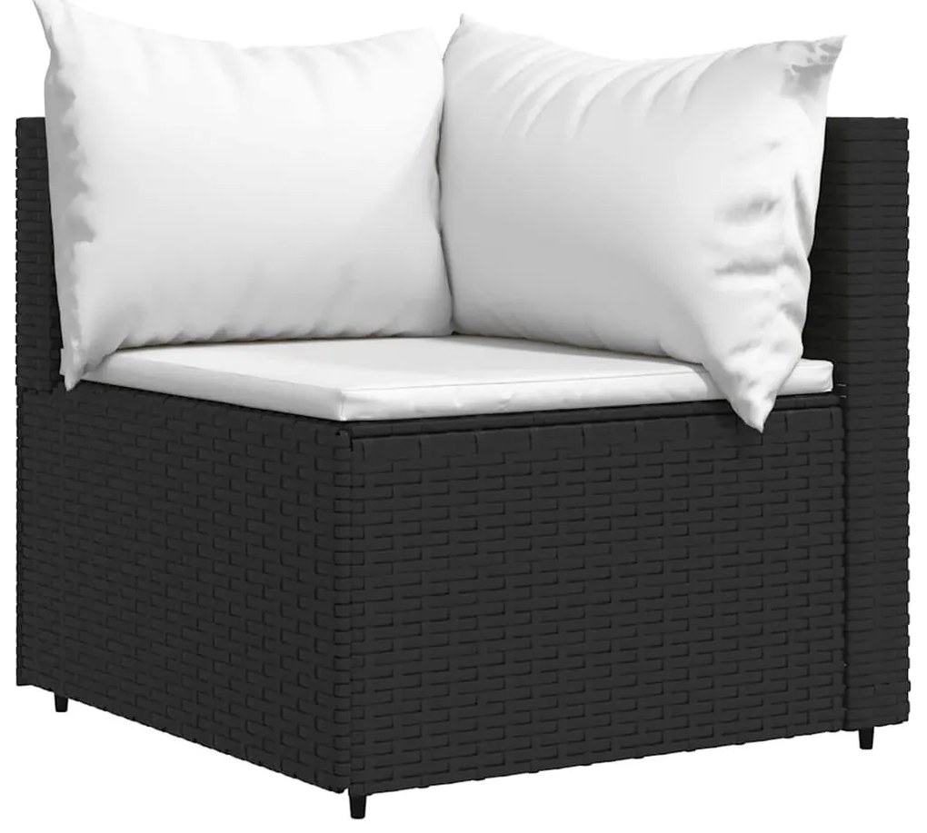 3 részes fekete polyrattan kerti ülőgarnitúra párnákkal
