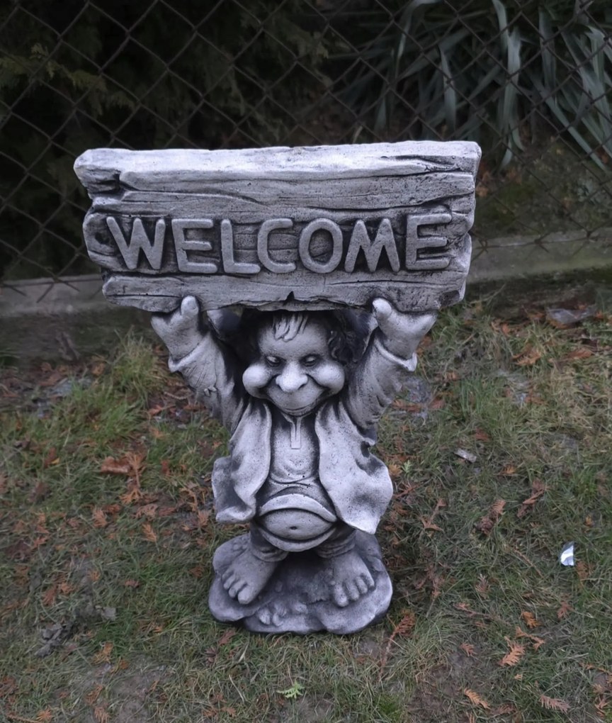 Beton figura Troll Welkome Manó törpe dekorációs figura 52cm