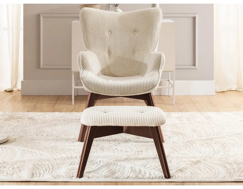 Bézs kordbársony fotel lábtartóval Niko – Ropez