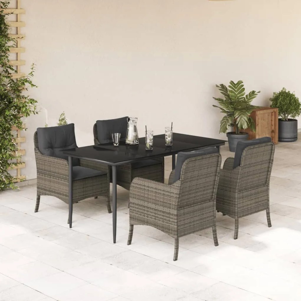 5 részes szürke polyrattan kerti étkezőgarnitúra párnával