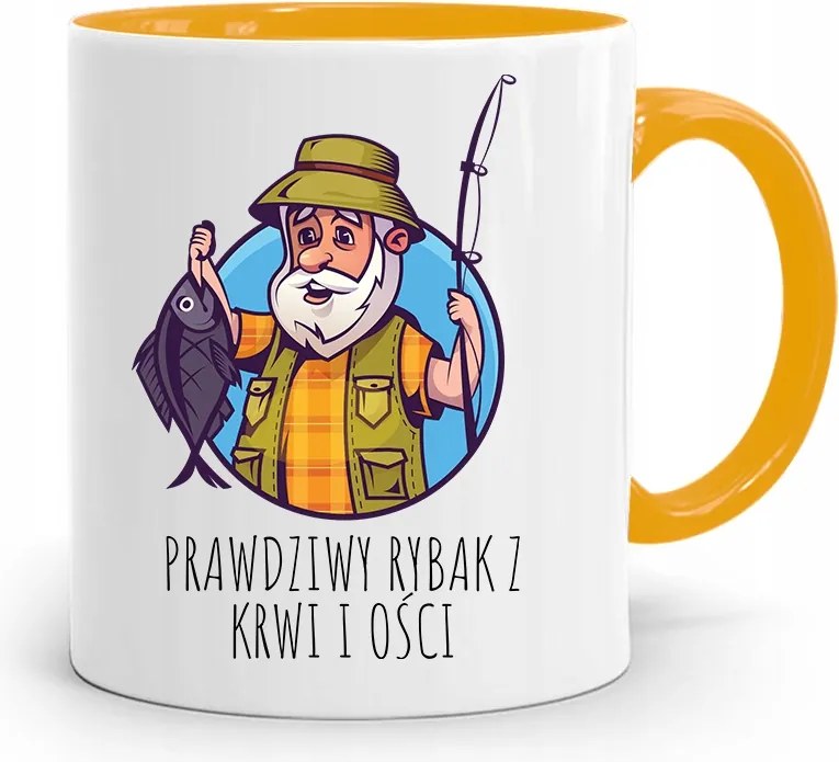 Sárga Horgász Bögre Igazi Horgász Szálkával, fényképes nyomtatással