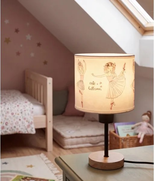 BRILAGI - Asztali lámpa BOBO WOOD 1xE27/25W/230V tölgy/fekete/fehér/rózsaszín/balerinák
