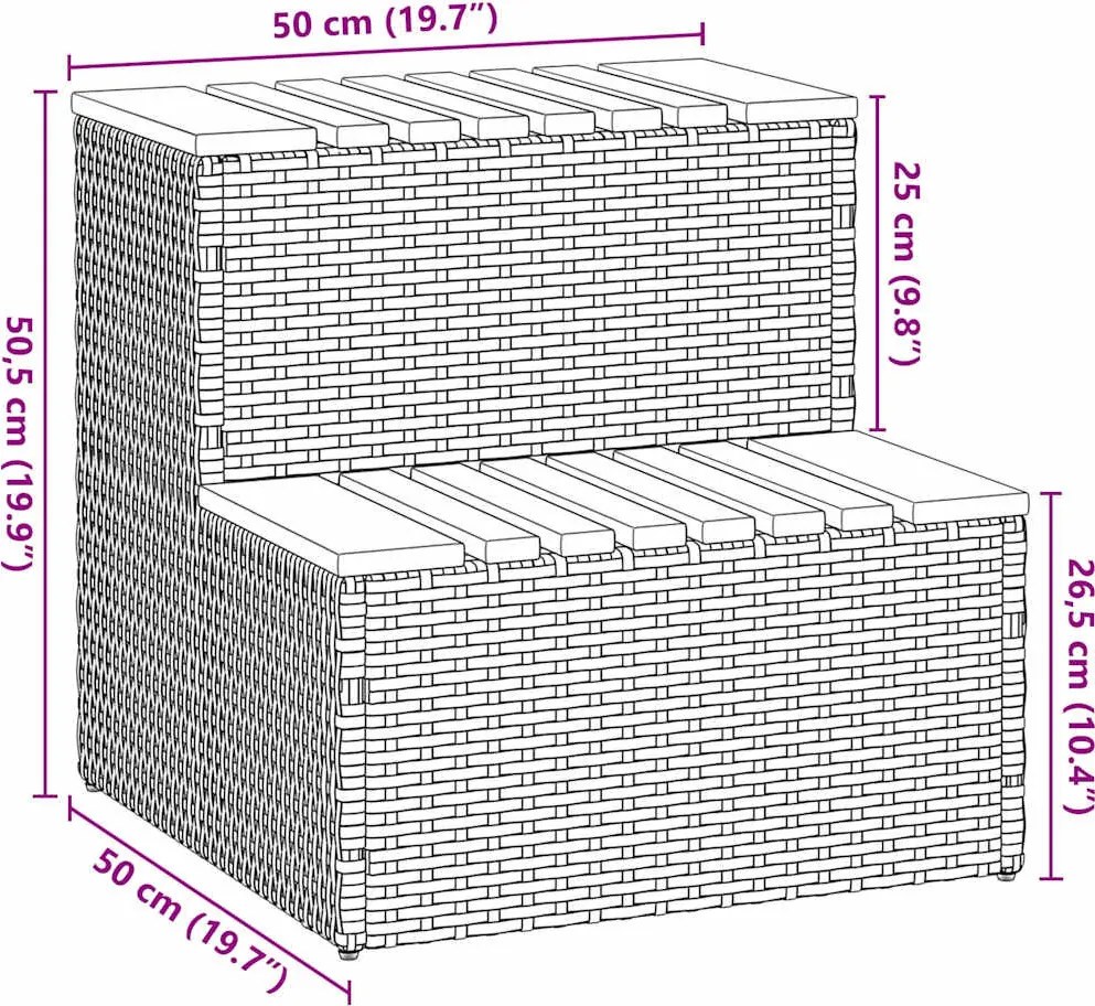 pezsgőfürdő lépcső bézs 50x50x50,5cm polyrattan és akácfa