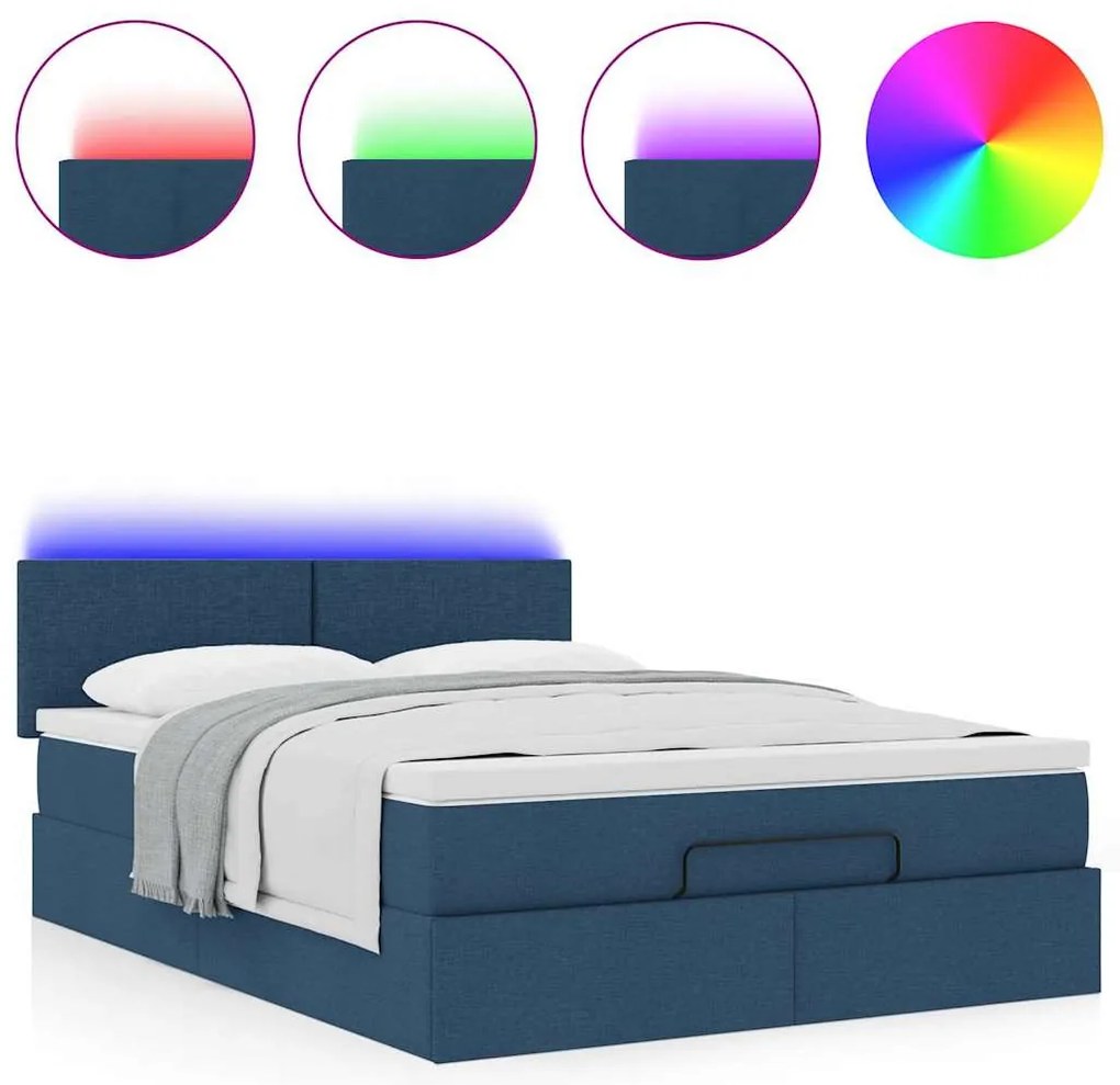 Ottomán ágy matraccal & LED kék 140x190 cm szövet