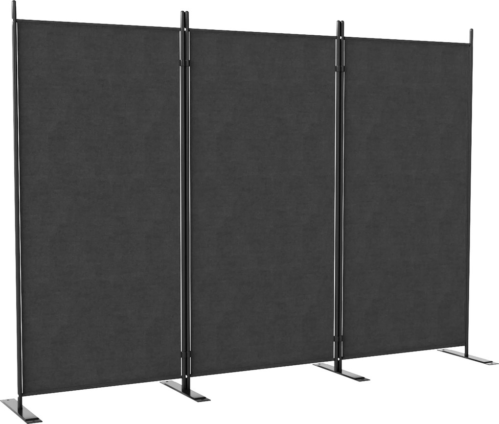 Outsunny 3-panelos hajtható és állítható kültéri szélnyíró széles talppal, poliészter és fém kerti elválasztó, 252x44x176 cm, UV30+, Sötétszürke | Aos