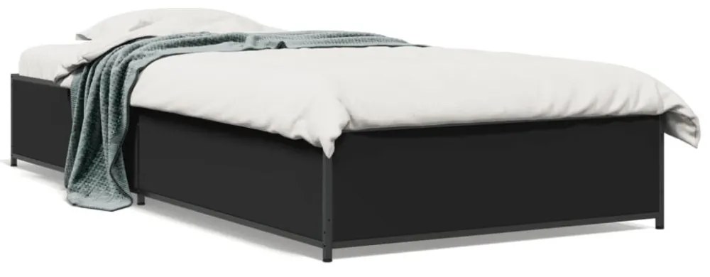 fekete szerelt fa és fém ágykeret 90 x 200 cm