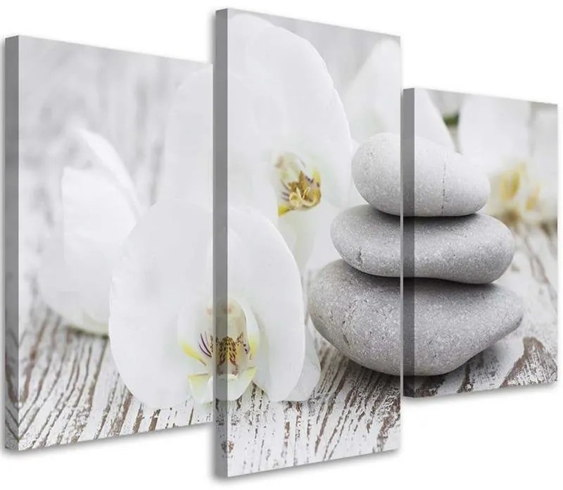 Gario Vászonkép Fehér orchidea és kövek - 3 részes Méret: 120 x 80 cm