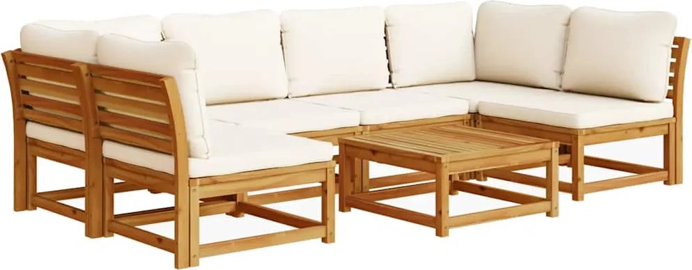 vidaXL 7 részes tömör akácfa kerti ülőgarnitúra párnákkal