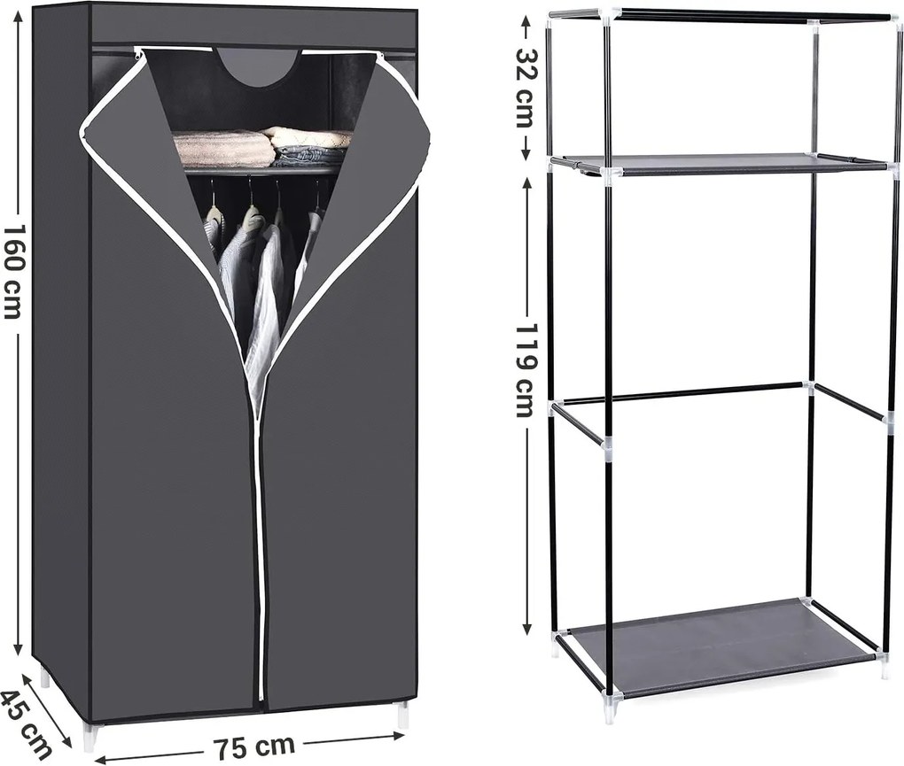 Szövet gardrób, összecsukható szekrény, szürke