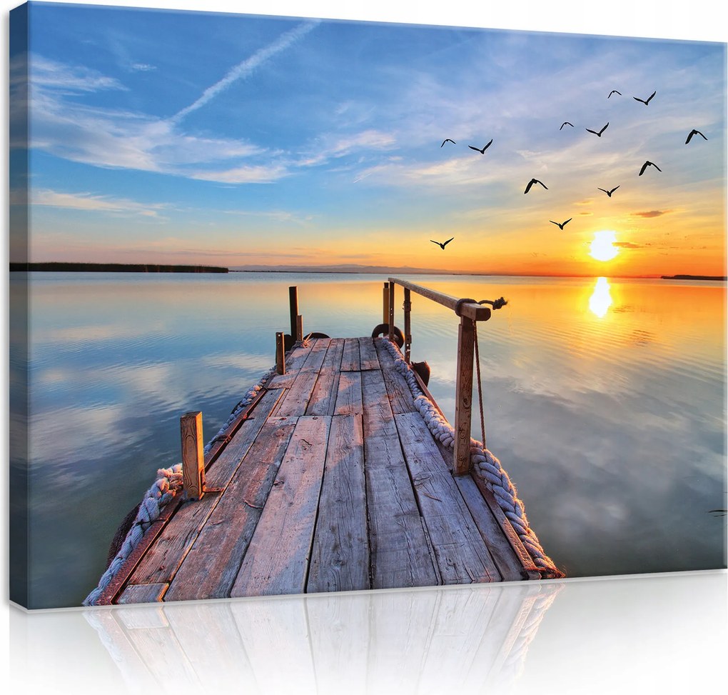 Vászon Falikép Naplemente Modern Tó Híd 100x70