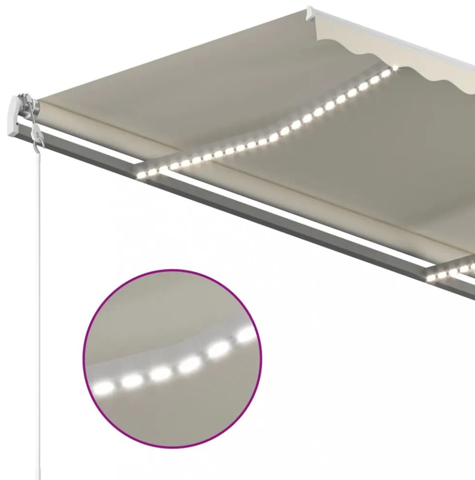 krémszínű kézzel kihúzható LED-es napellenző 4,5x3,5 m