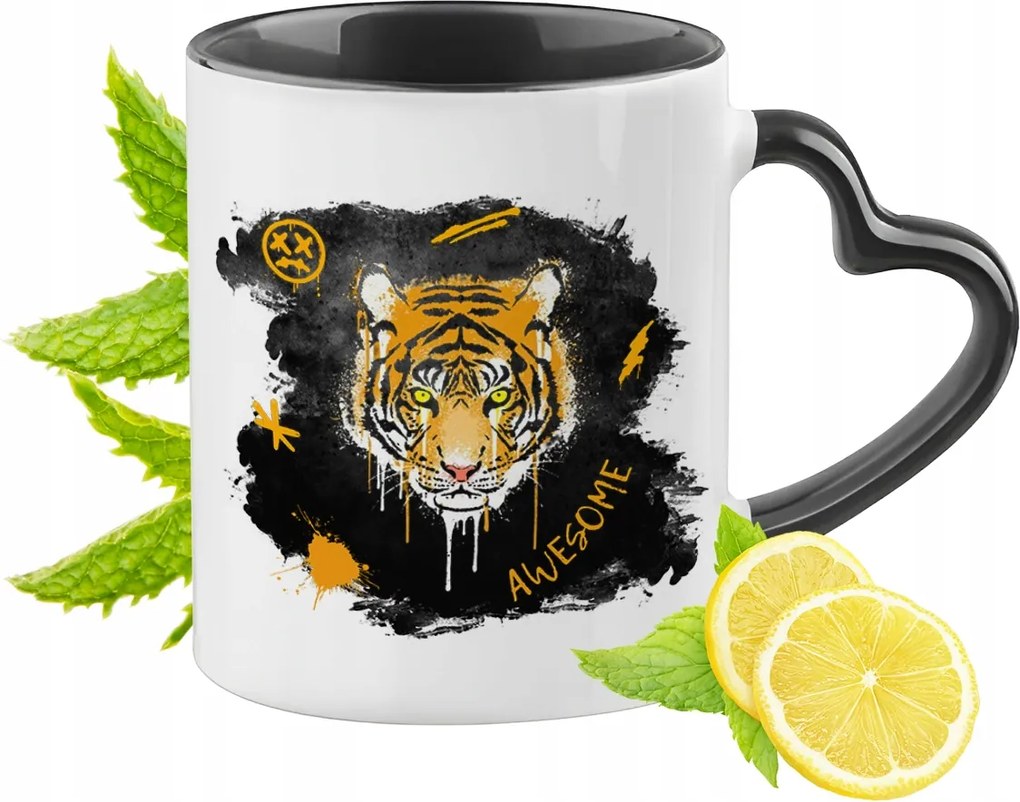 Tigris Bögre Fekete Szív Alakú Füllel Ajándék