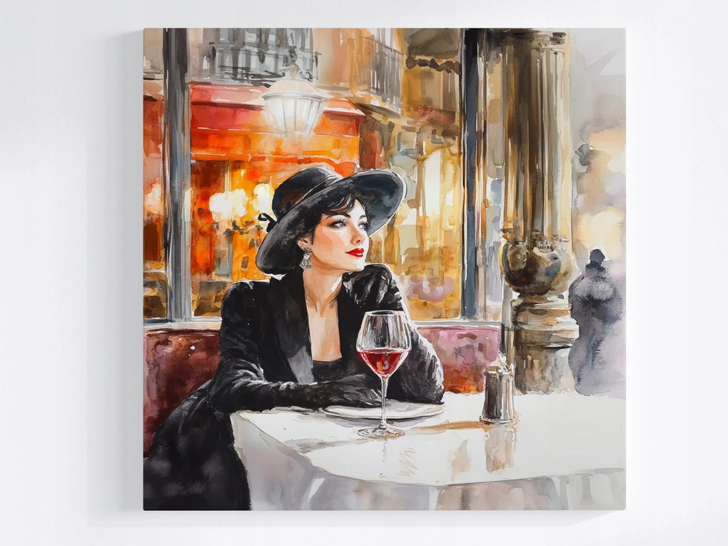 Vászonkép Canvas Nő Hölgy Étterem Bor Vacsora 40x40