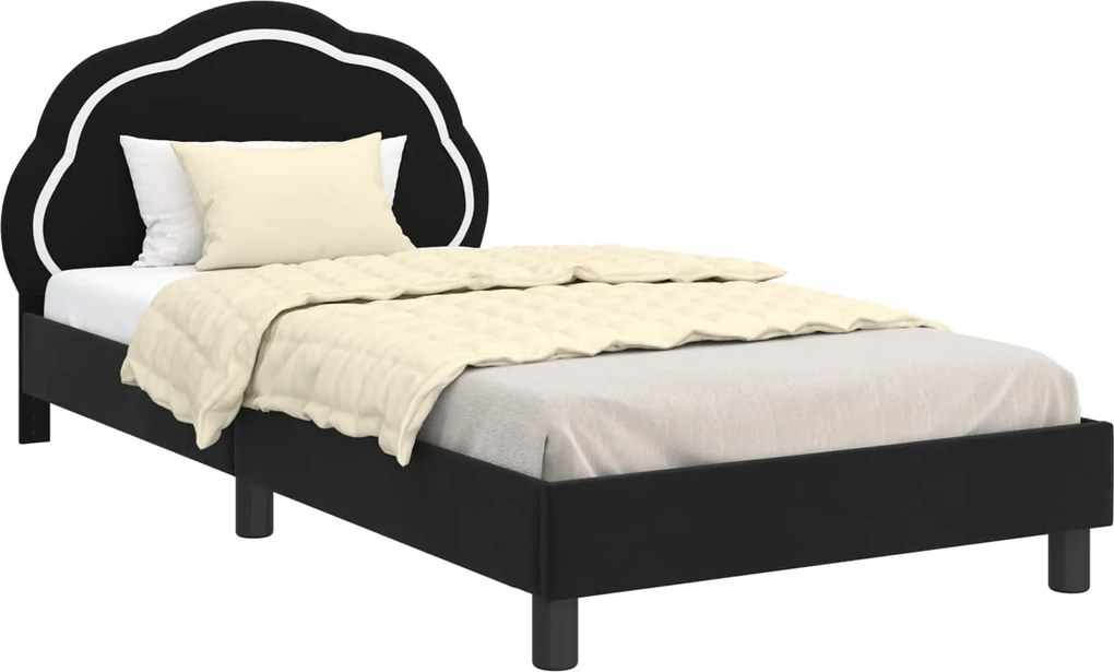 vidaXL Gyerekágy kerettel fejtámlával Fekete 80 x 200 cm Bársony