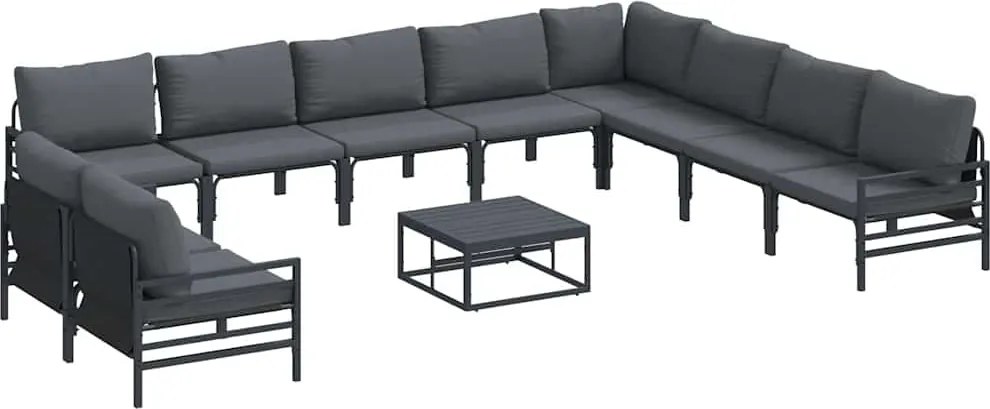 vidaXL Kerti Kanapé Szett párnával 11 pcs Fekete Acél