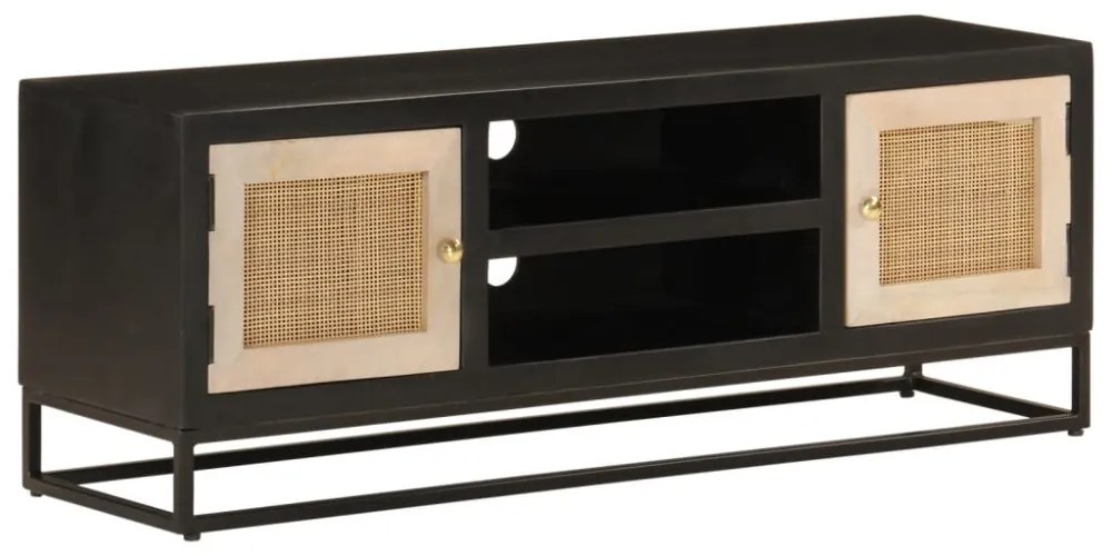 fekete tömör mangófa és vas TV-szekrény 110 x 30 x 40 cm