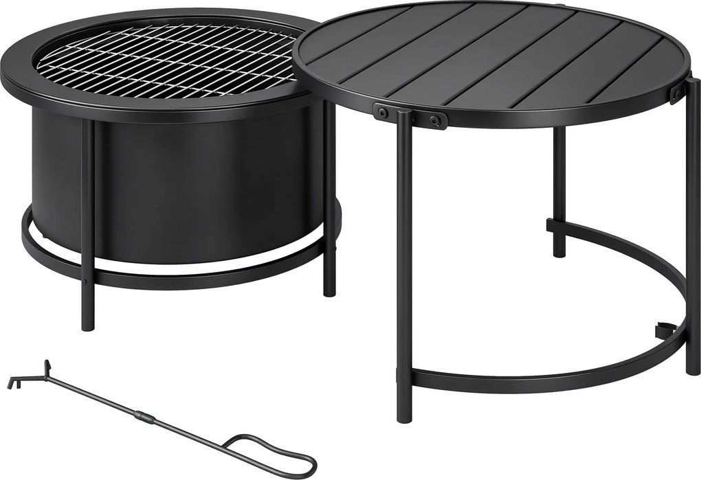 Outsunny kerek tűzrakó tál 66 x 63 x 41 cm – grillezőrács, tűzkapa, fedél és állvány kertre, erkélyre, teraszra, kültéri grillezéshez | Aosom