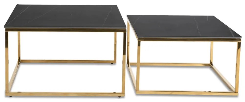 Dohányzóasztal szett fekete márvány/arany színben. TENOR