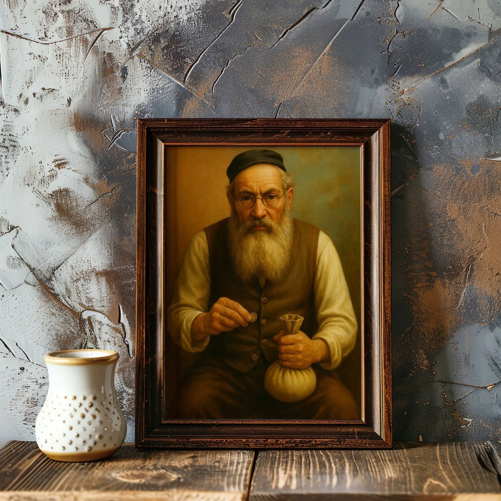 Vászonkép Zsidó Portré Pénzzel Zsidó A Boldogsághoz . 50x40cm