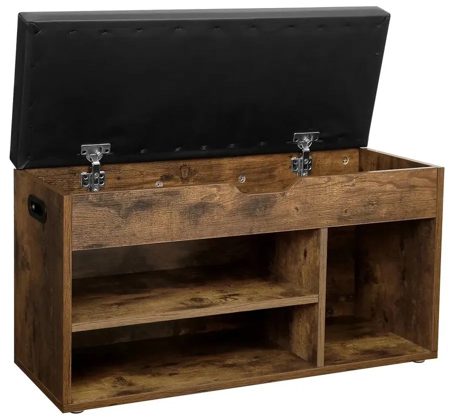 LUJZA cipősszekrény és tároló ülőkével, 80x30x44cm, sötét barna/fekete Vasagle