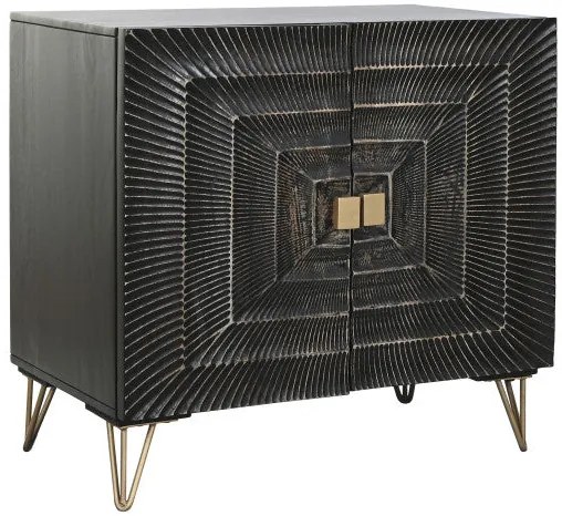 Mandala mintás fekete tálalószekrény arany antikolással mangófa