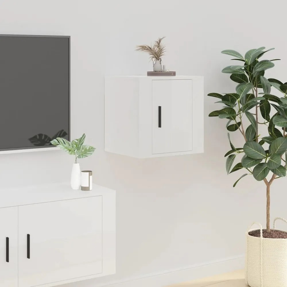 2 db magasfényű fehér fali TV-szekrény 40 x 34,5 x 40 cm