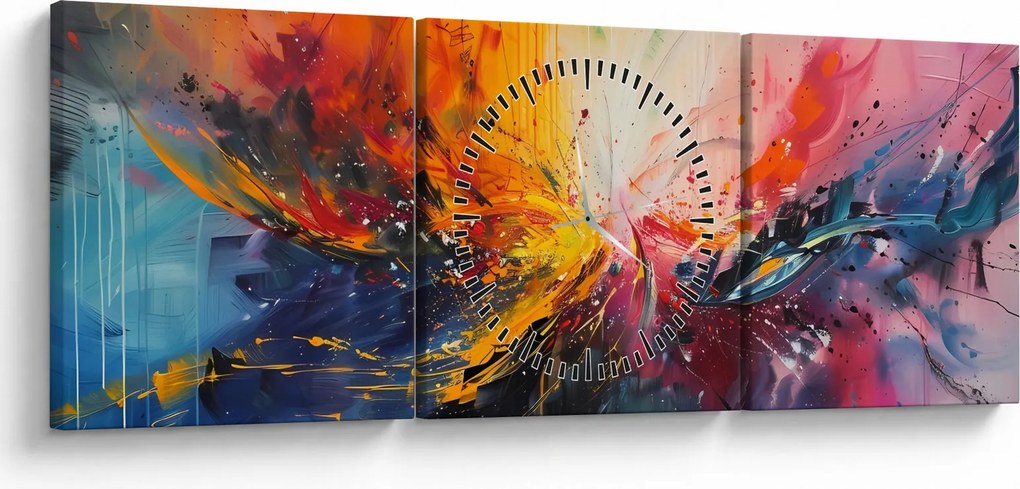 Kép - Színes absztrakció (órával) (90x30 cm)