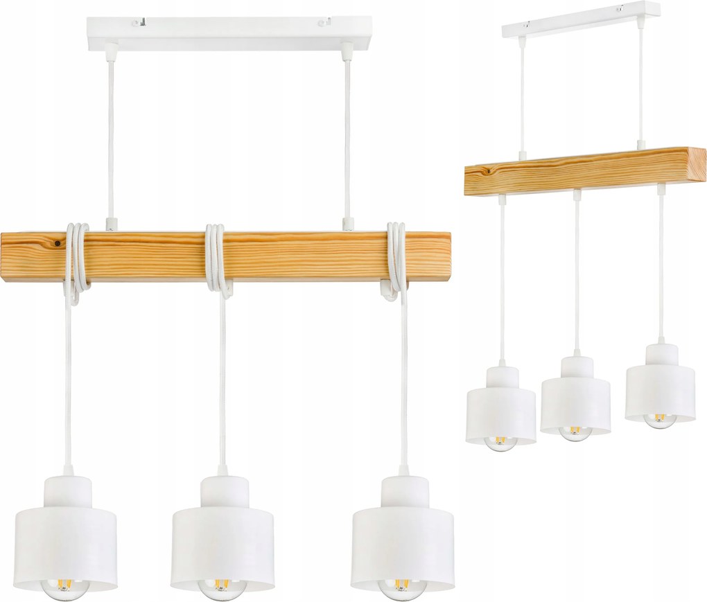 Lámpa fa függeszték mennyezeti Csillár Túlnyúlás Loft Fehér Bögre 3xE27