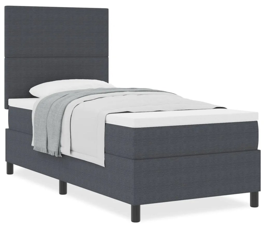 Boxspring ágy matraccal sötétszürke 80x200 cm kordbársony szövet