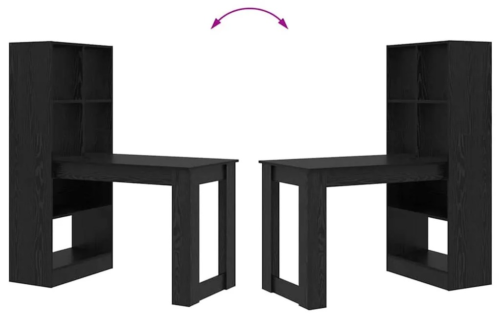 Asztal polcokkal Musta tammi 122 x 67 x 145 cm Faanyag
