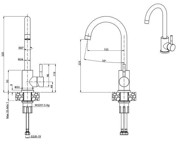 Samona - 32 cm-es gránit mosogató csaptelep/fekete