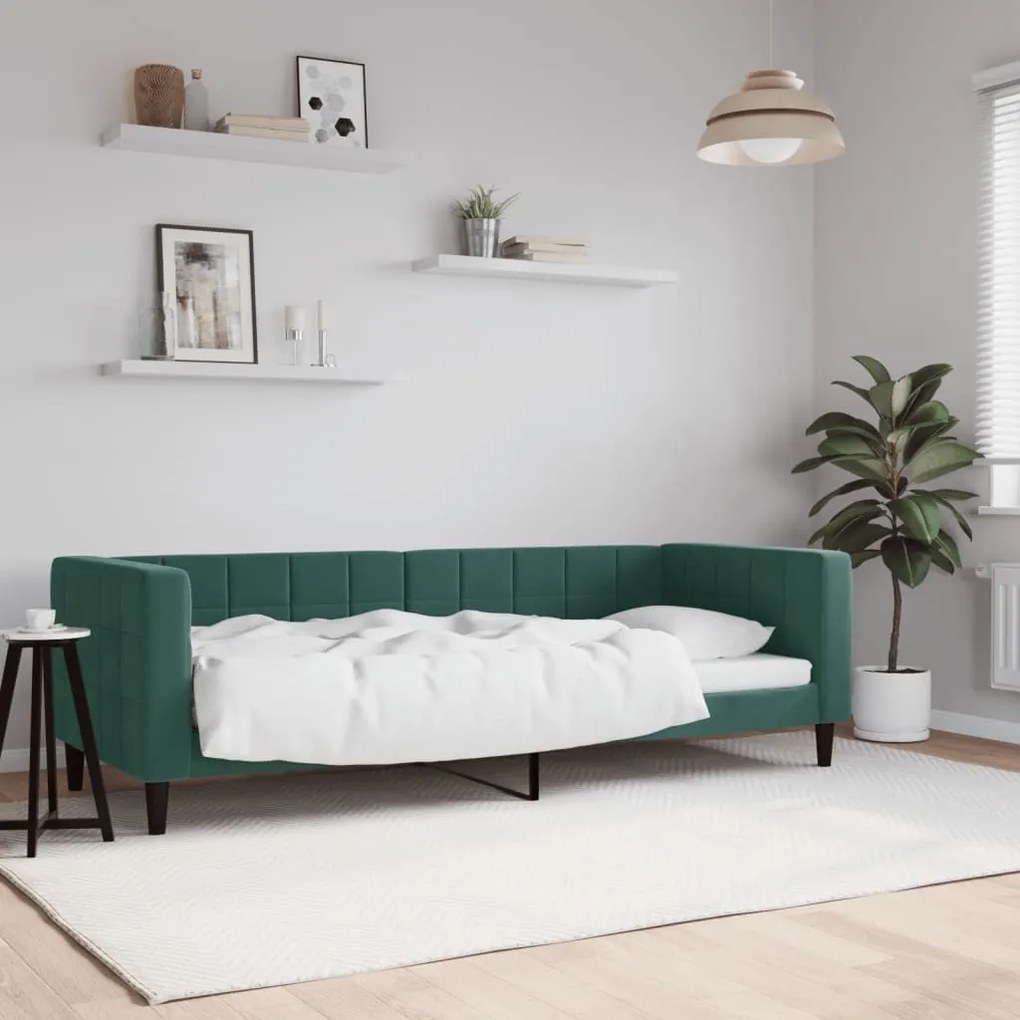 sötétzöld bársony kanapéágy 80 x 200 cm