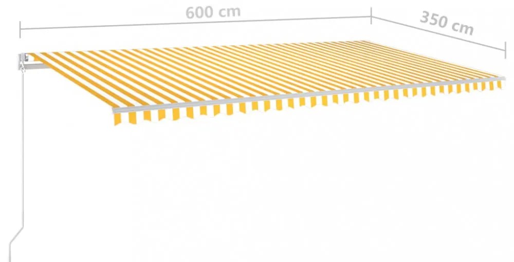 sárga és fehér kézzel kihúzható LED-es napellenző 600 x 350 cm
