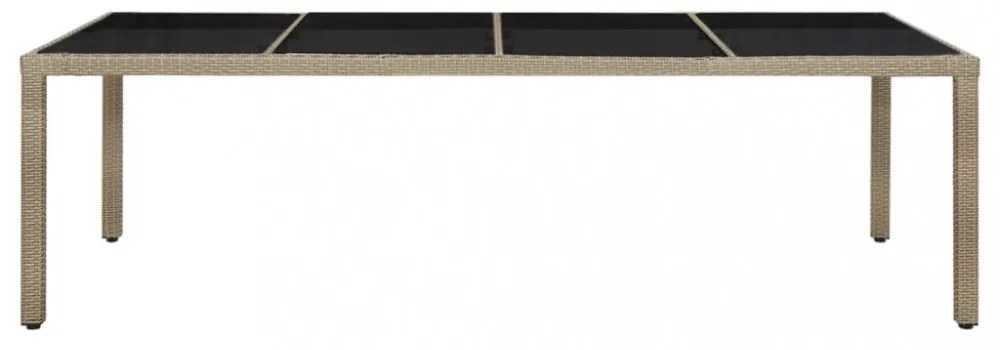 bézs polyrattan és edzett üveg kerti asztal 250 x 100 x 75 cm