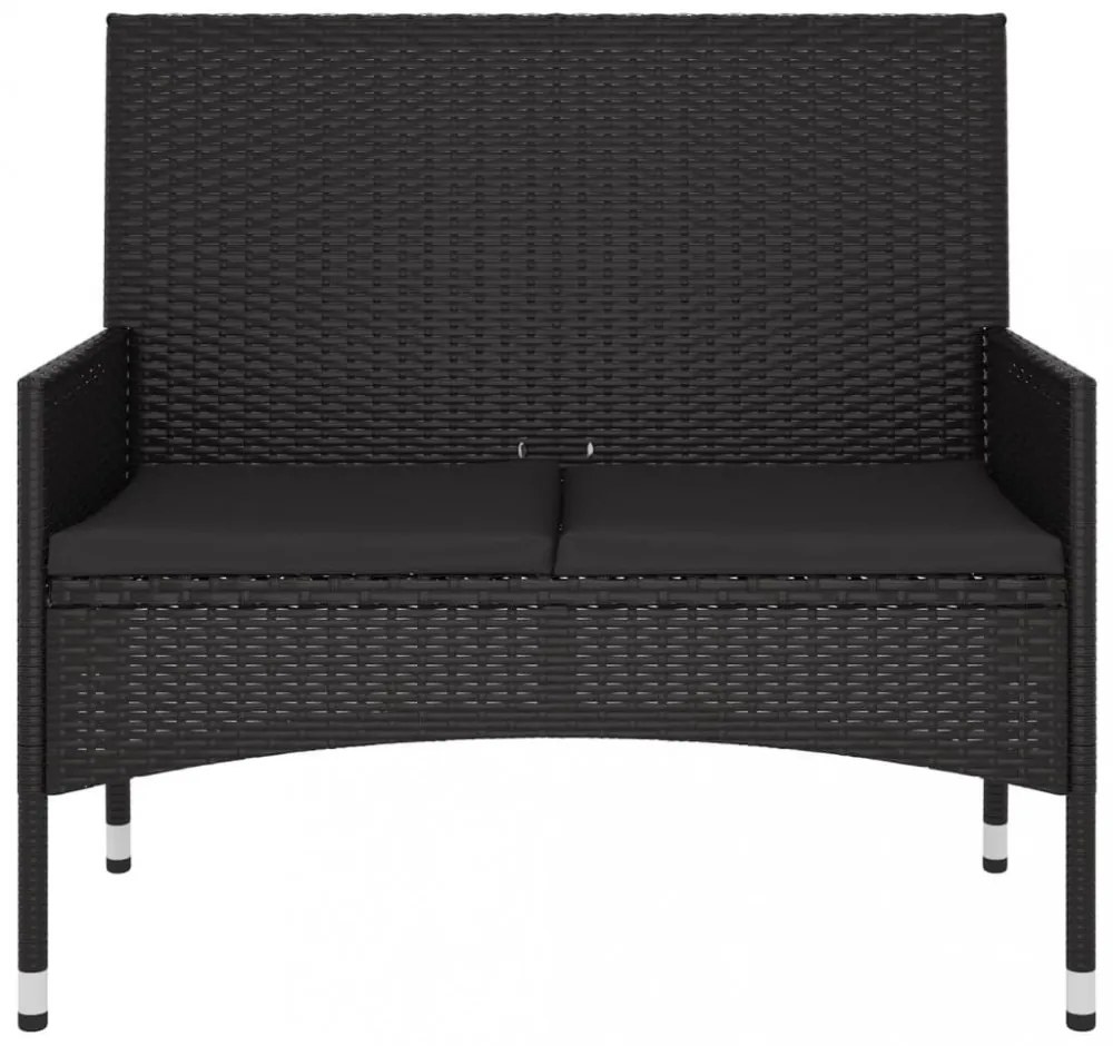 fekete 2 személyes polyrattan kerti pad párnával