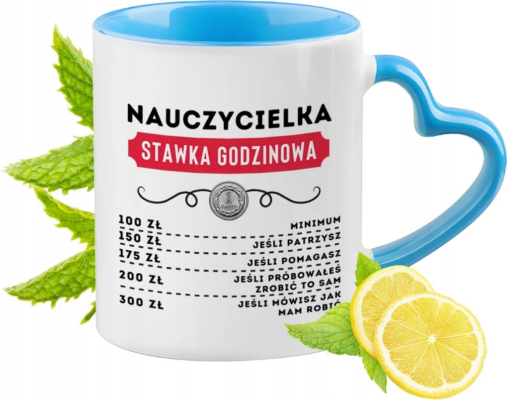 Kék bögre szív alakú füllel tanárnőnek ajándékba