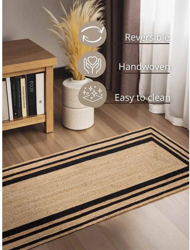 Fekete-natúr színű kétoldalas-kézi szövésű juta futószőnyeg 70x200 cm Jutta – Hanse Home