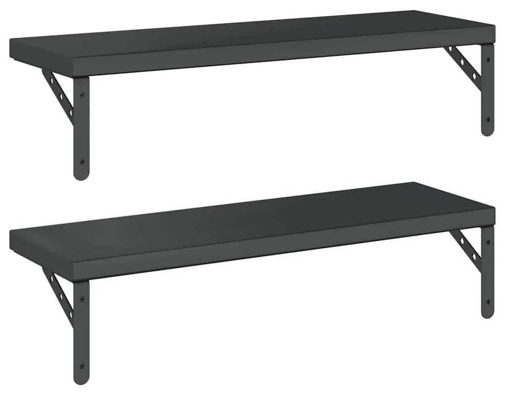 2 db fekete rozsdamentes acél fali polc 75 x 23,5 cm
